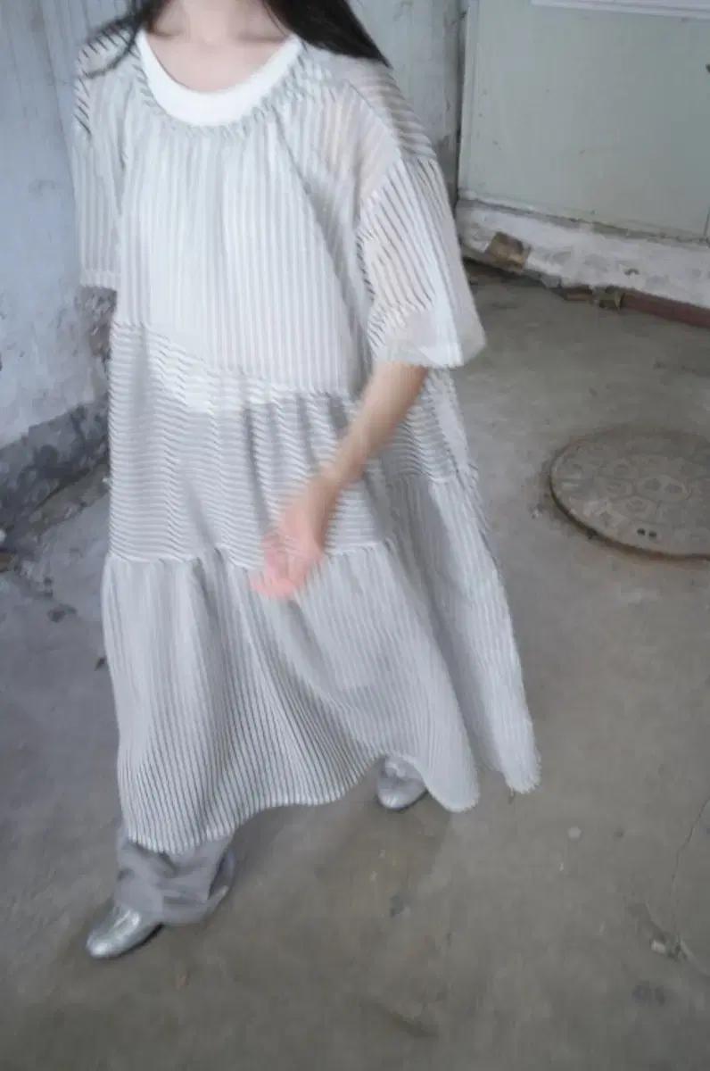 에프터먼데이 see-through stripe dress