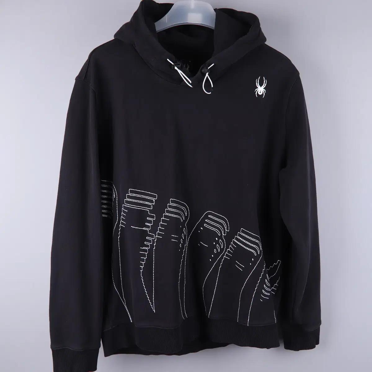 스파이더 레터 그래픽 자수 후드 티셔츠 블랙 (2XL) 4545
