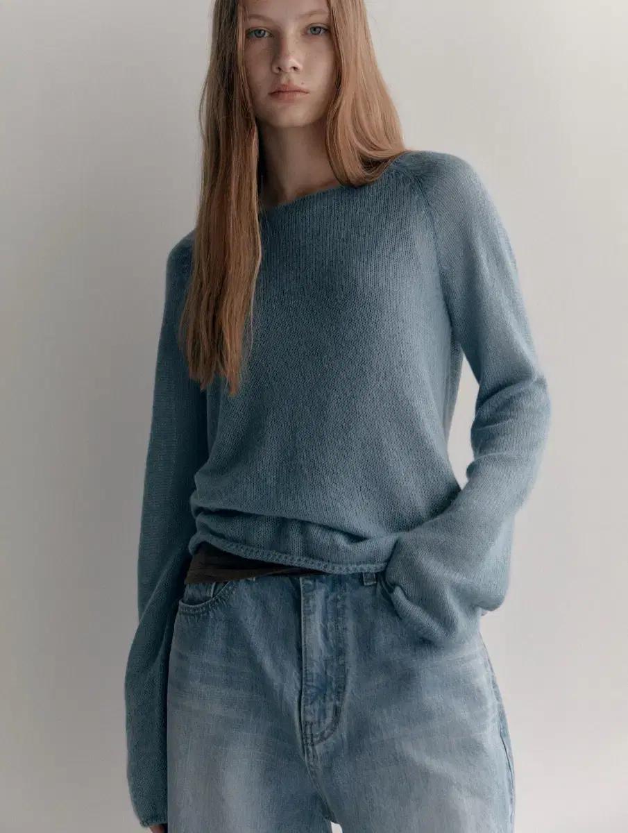 새상품) 로우클래식 KIDMOHAIR SWEATER 블루
