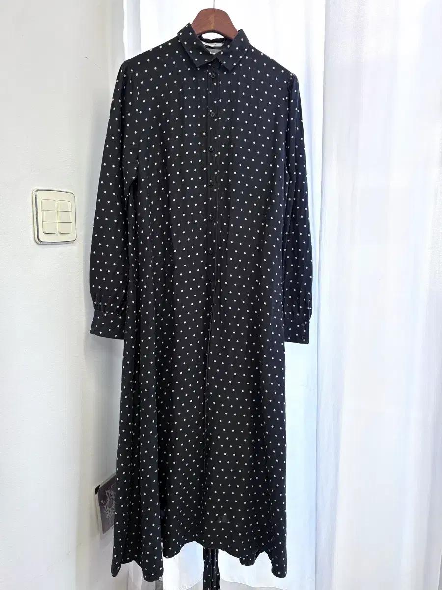 MOUSSY 도트 네이비 로브 맥시 롱 원피스 JPN