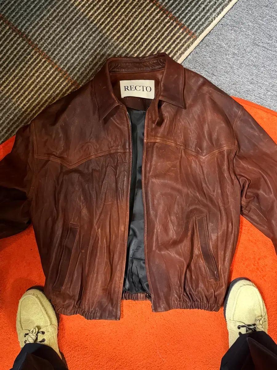 렉토 26ss VINTAGE EFFECT LEATHER JUMPER (R