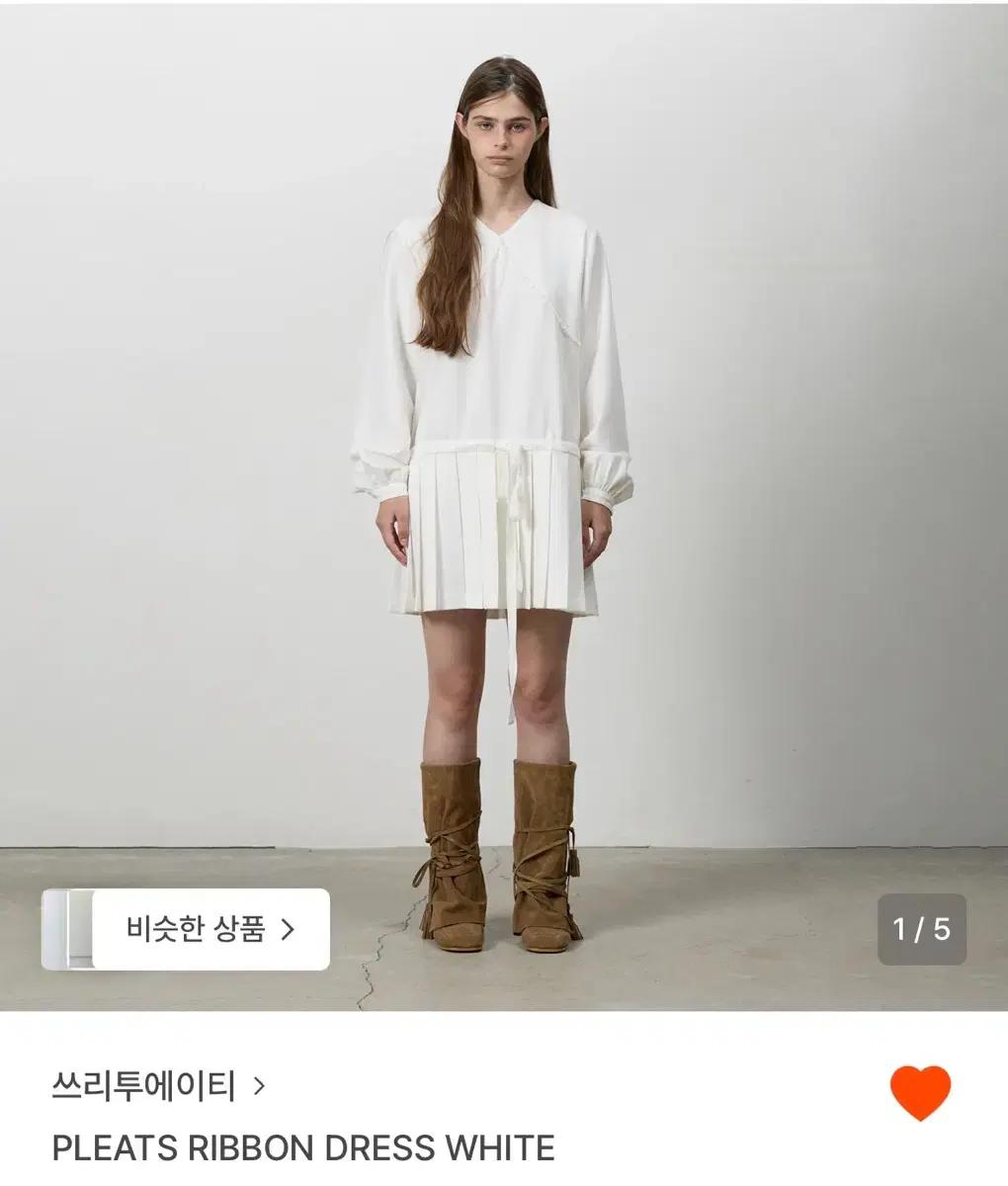 쓰리투에이티 플리츠 리본 드레스 화이트