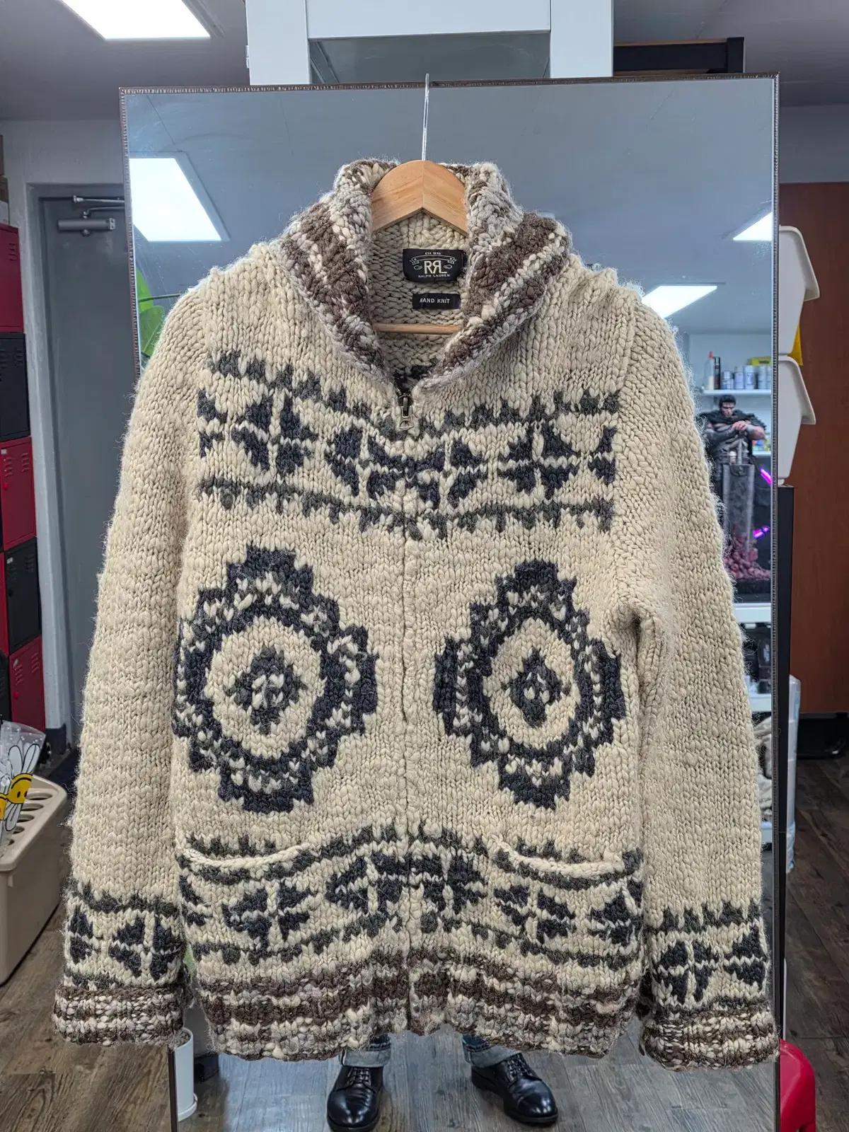 RRL 더블알엘 버팔로 핸드니트 숄카라 가디건 L
