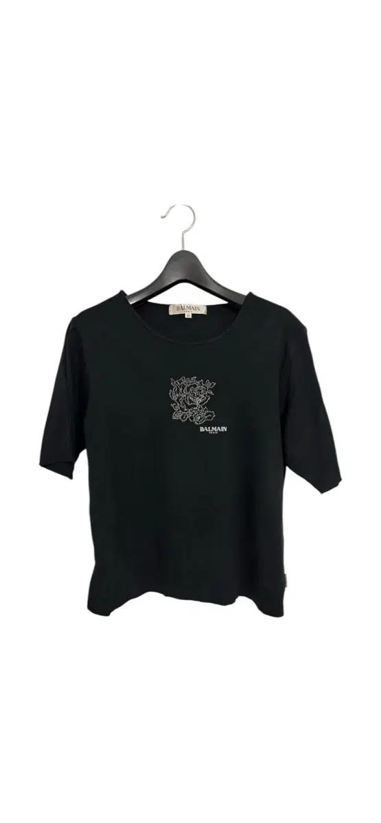 T193-S 발망 블랙 로즈 자수 반팔 티셔츠 SIZE11