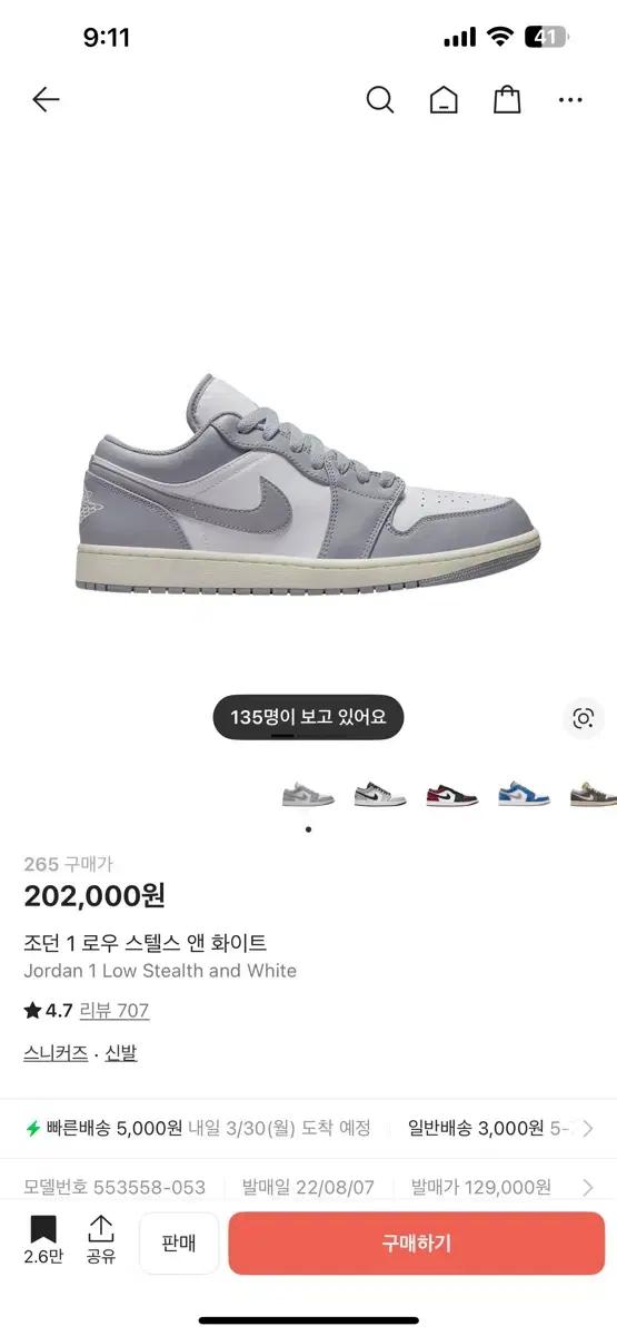 나이키 조던  로우 스텔스 앤 화이트 265