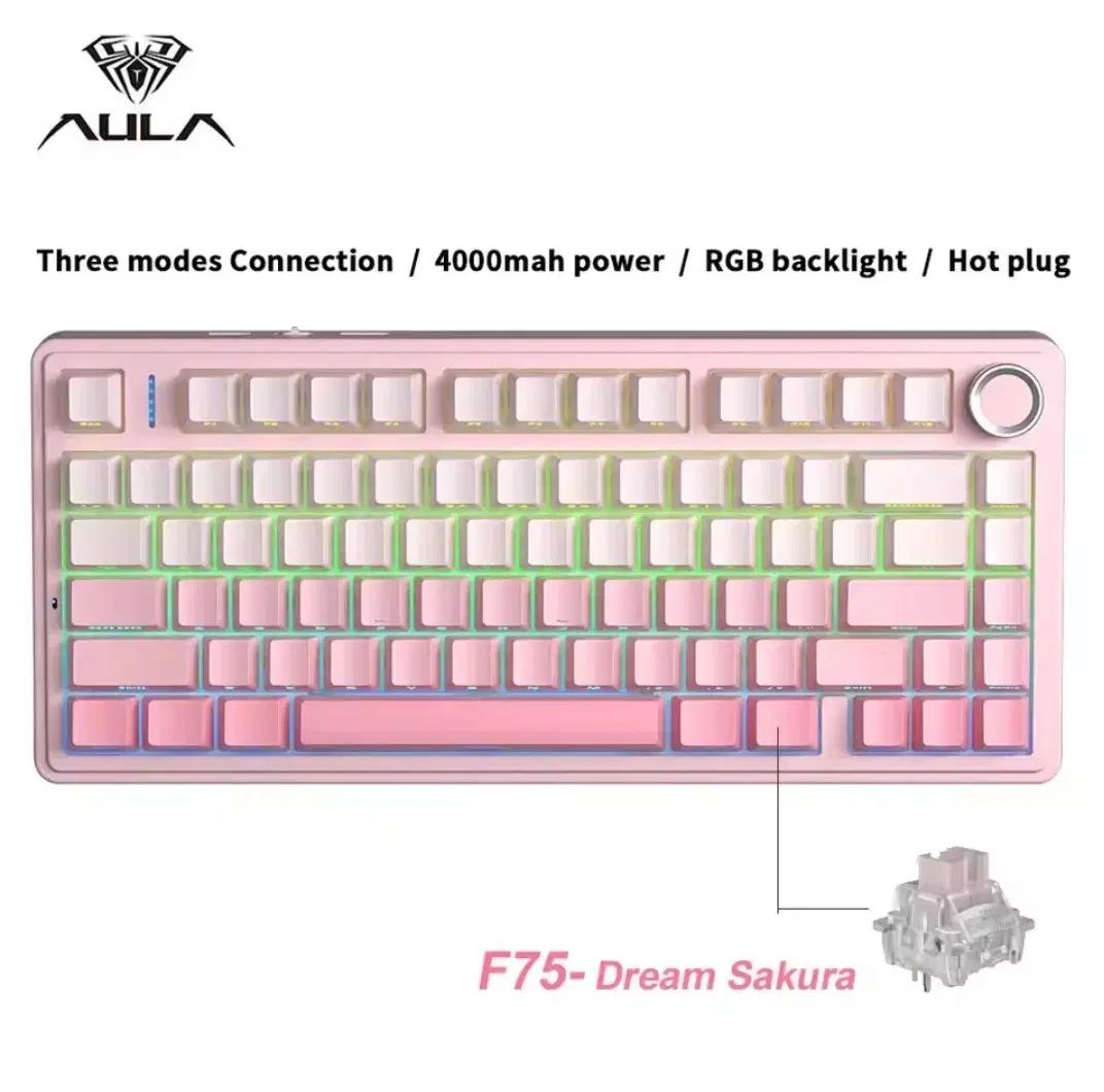 AULA F75 독거미 F75 키보드 드림사쿠라축 핑크 측각 키캡