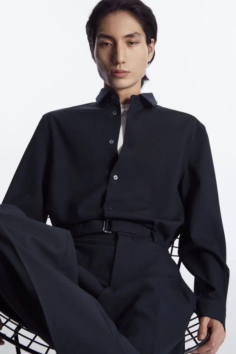 COS 25fw 코스 릴랙스드 울 블렌드 셔츠 black m size