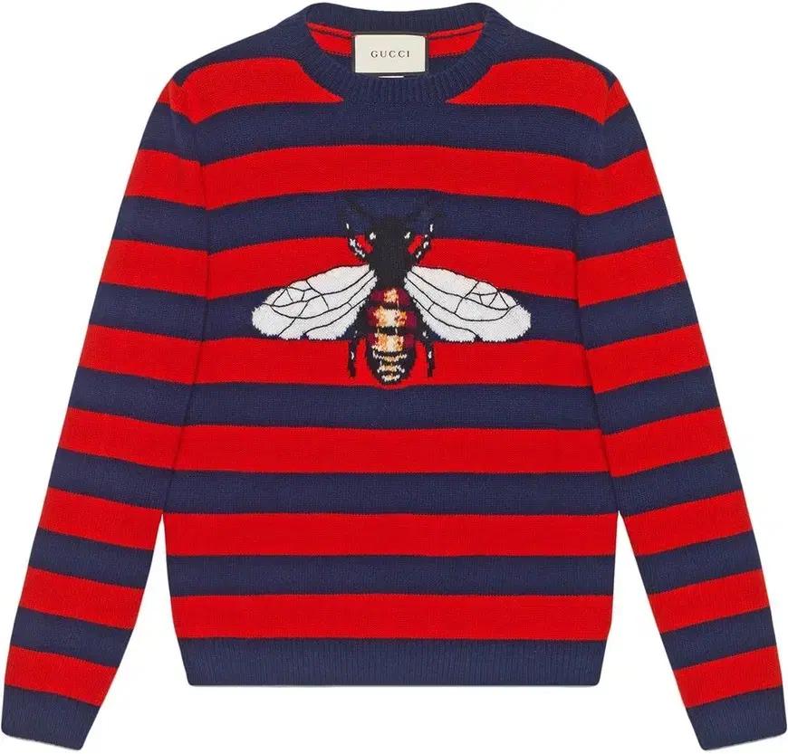 GUCCI 구찌 네이비 레드 스트라이프 꿀벌 BEE 니트 스웨터