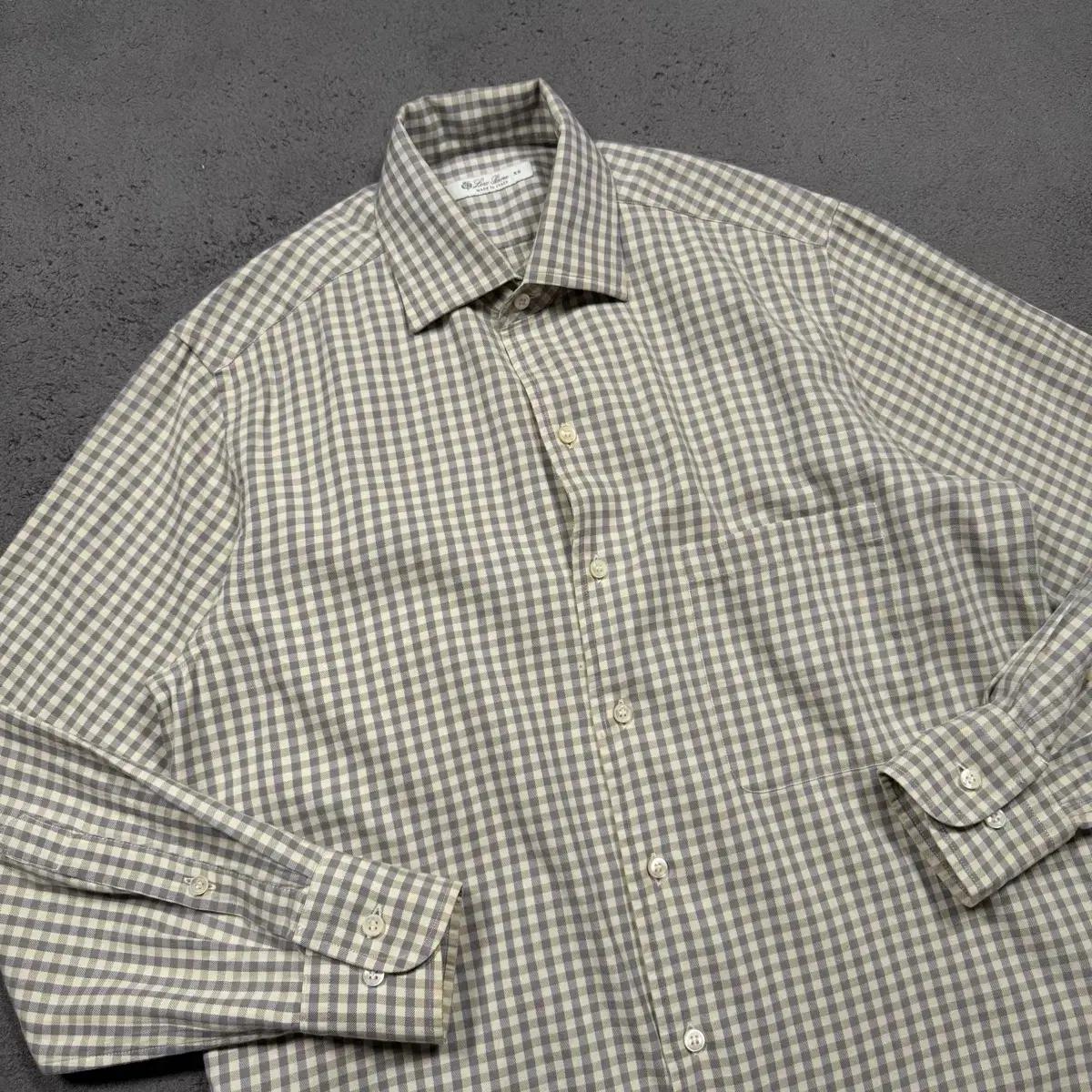 Loro Piana 로로 피아나 오픈 카라넥 체크 셔츠