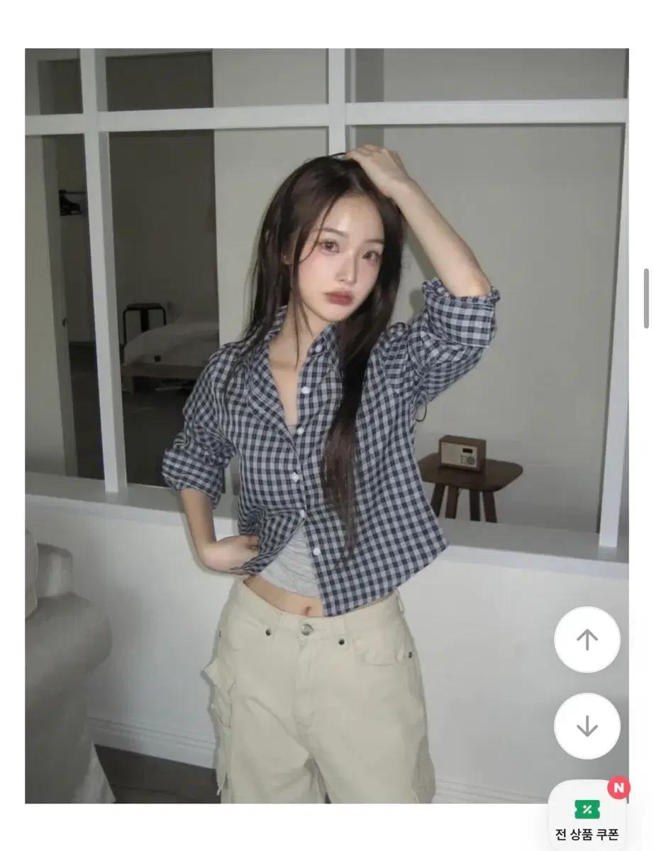 언버티 pion checkered slim shirt