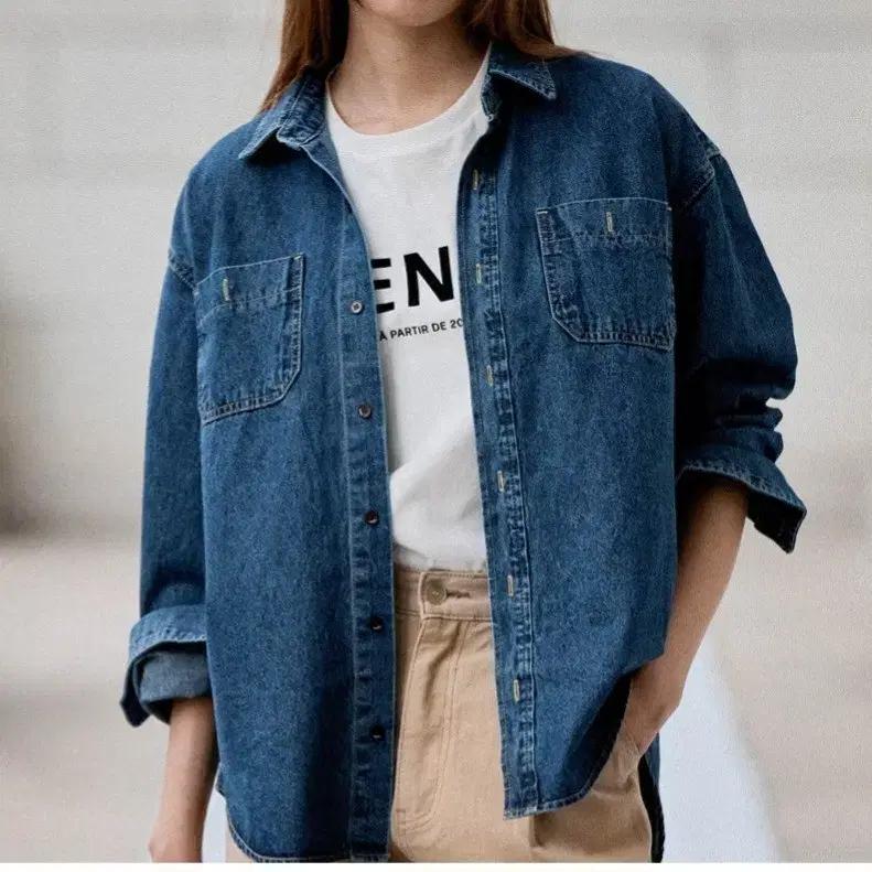 시엔느 청 데님 셔츠 남방