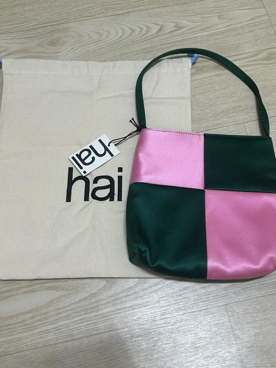 hai 하이 그린/핑크 체크 토트백