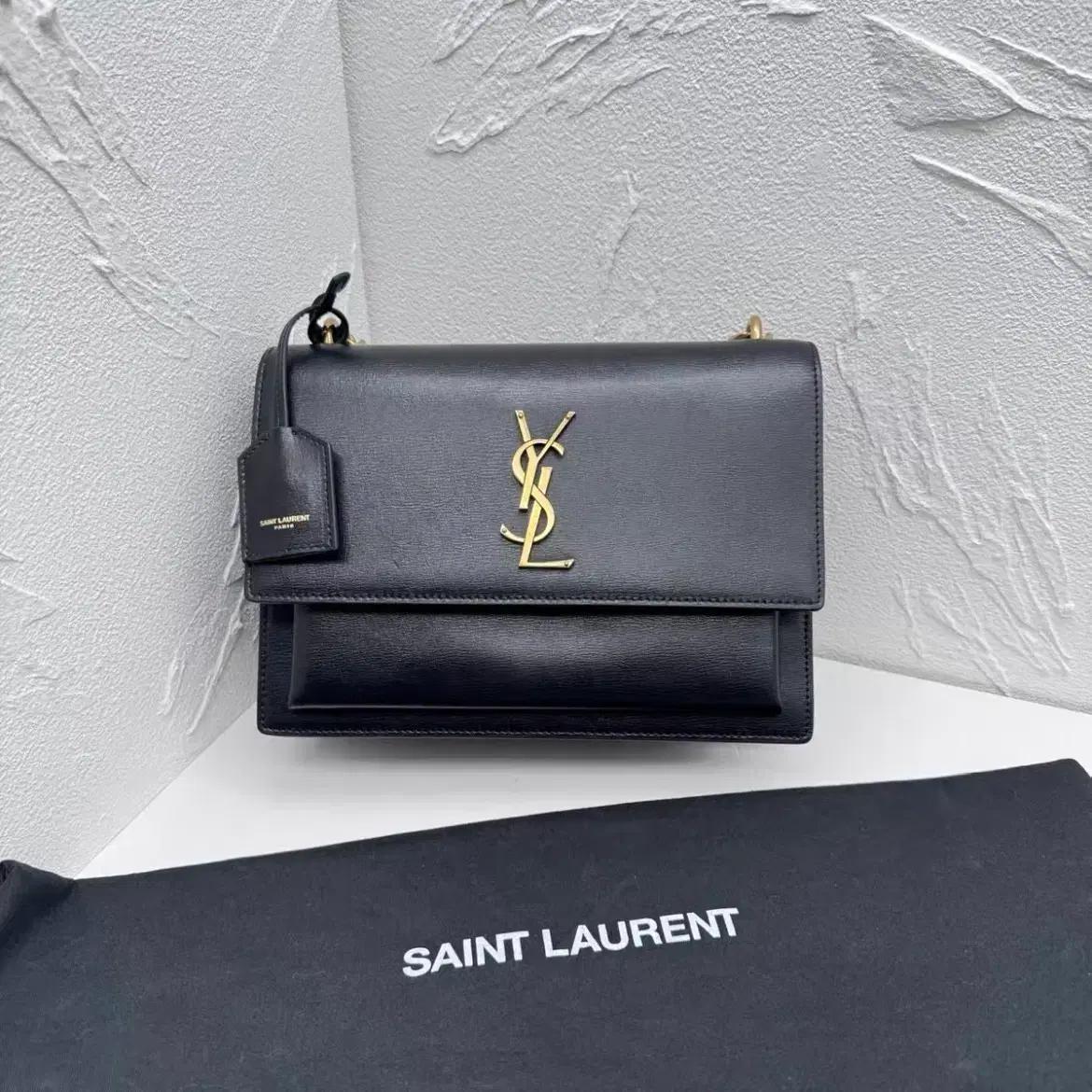 [정품] 생로랑 YSL 선셋 미디움 블랙 골드 하드웨어 숄더백