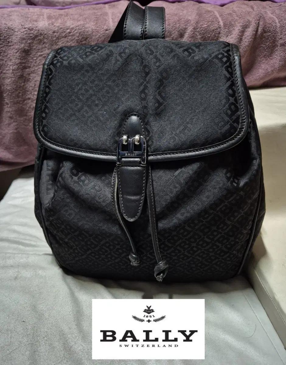 발리 Bally 블랙 리나일론 B로고 패턴 여성 백팩