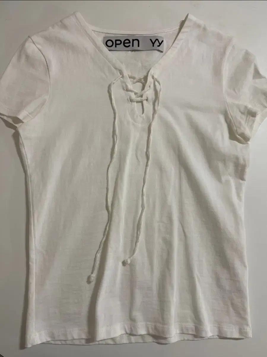 OPEN YY LACE-UP JERSEY TEE, WHITE