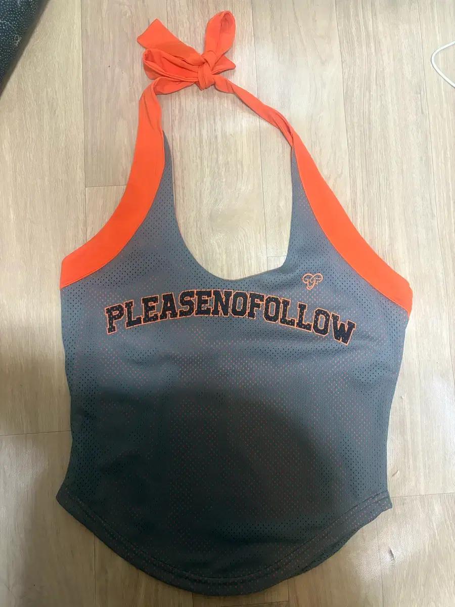 PLEASENOFOLLOW 메쉬 탑 홀터넥 오렌지 그레이