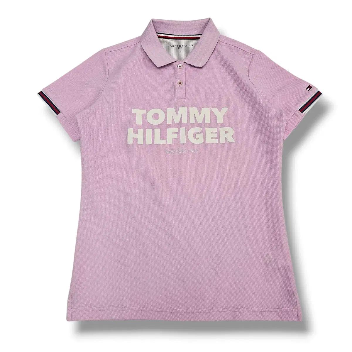 L TOMMY HILFIGER 타미힐피거 연핑크 반팔 카라 티셔츠