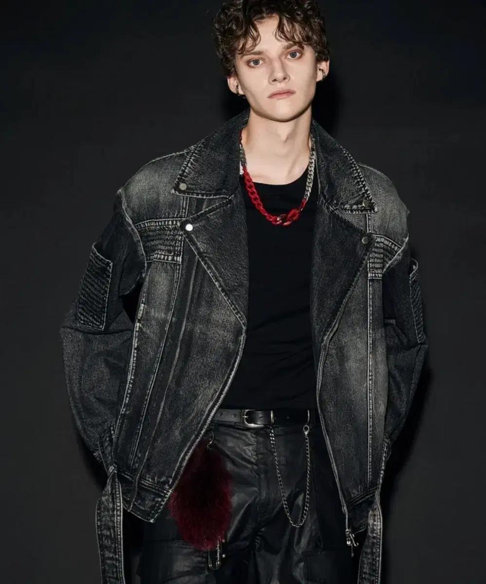 메종미네드-SENSUAL DENIM RIDER JACKET BLACK/M