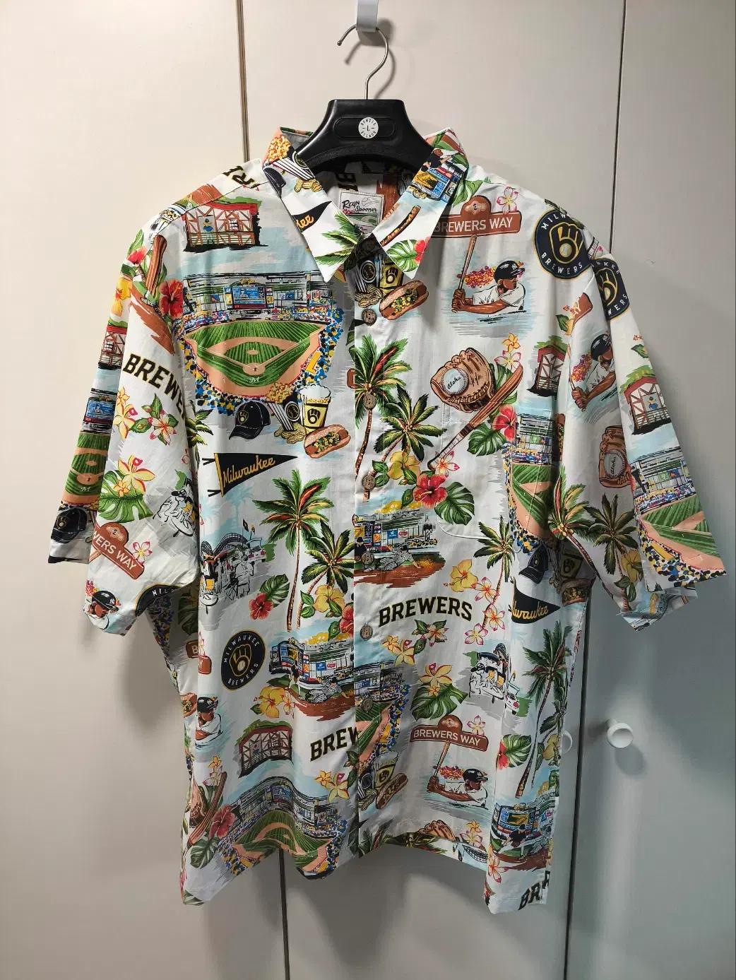 새거 M~2XL 레인스푸너 x MLB 밀워키 하와이안 셔츠