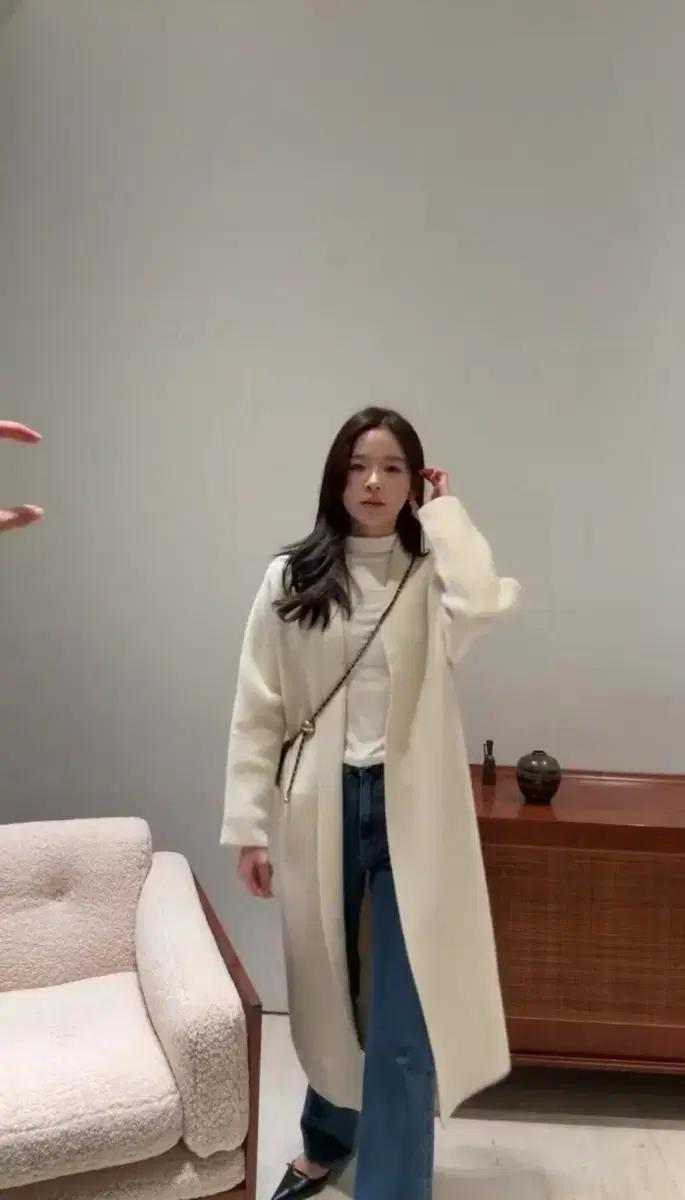 시에 로아 숄 니트 재킷 맥시 아이보리