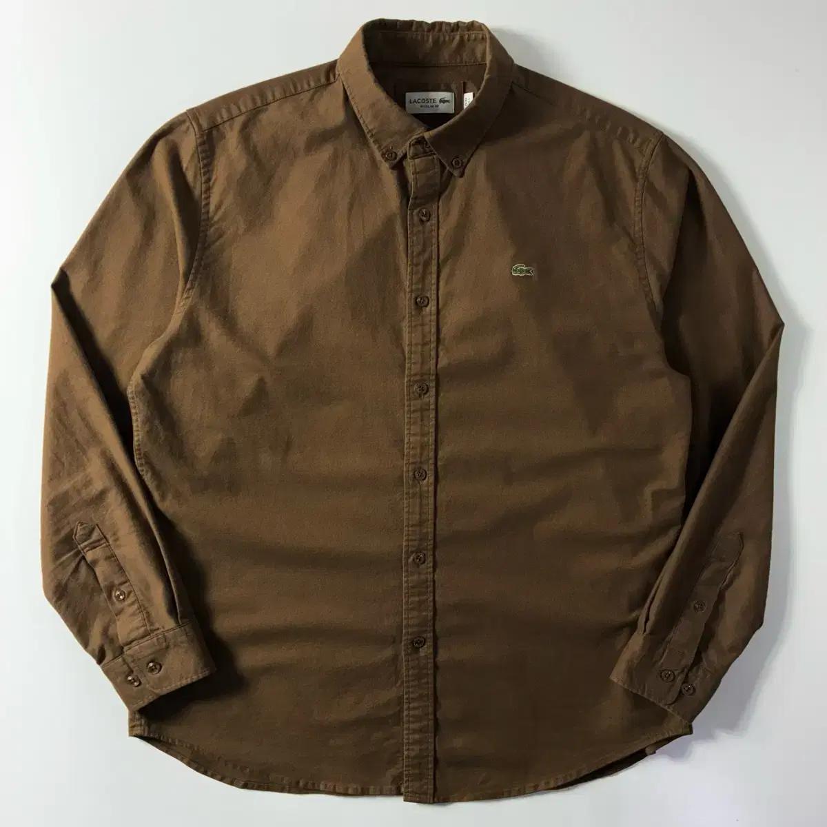 Lacoste  라코스테 자수 코튼 브라운 솔리드 셔츠