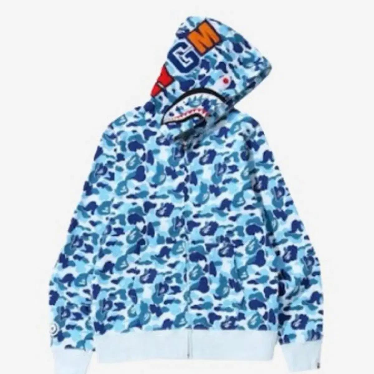 BAPE 블루 카모 샤크 후드집업 베이프