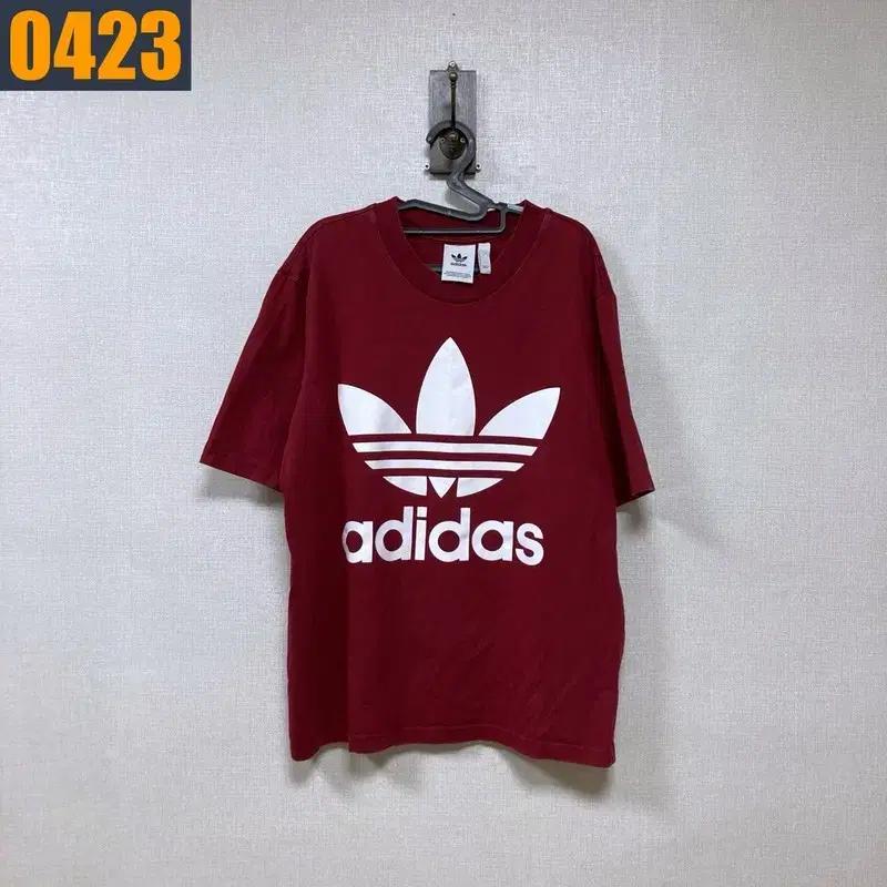100 ADIDAS 아디다스 빅로고 버건디 반팔 티셔츠 L
