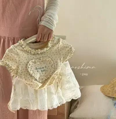 연노랑잔꽃프릴티치마셋 여아 꽃무늬 하트 상하복 세트