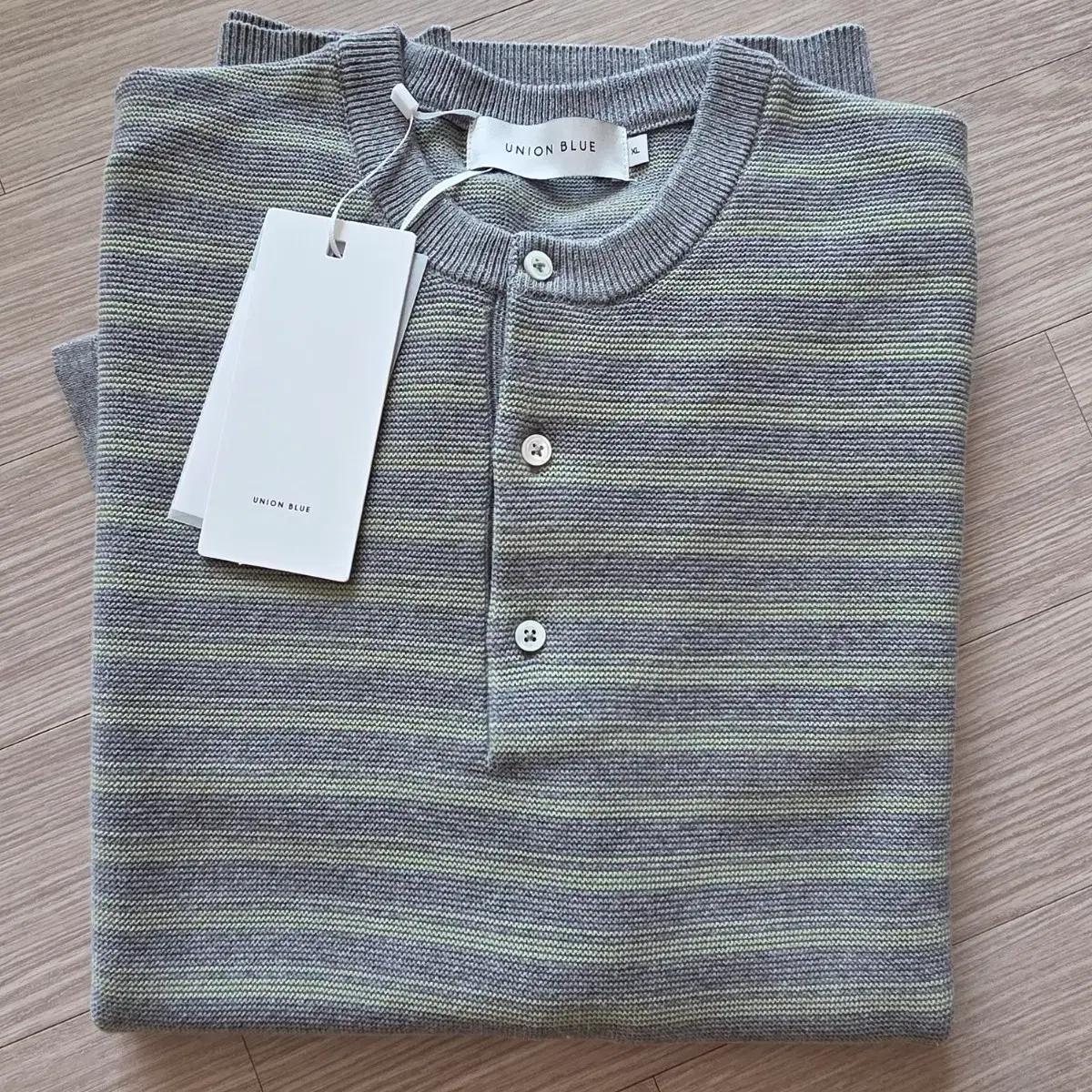 유니온블루 RUSTIC STRIPE HENLEY HALF KNIT
