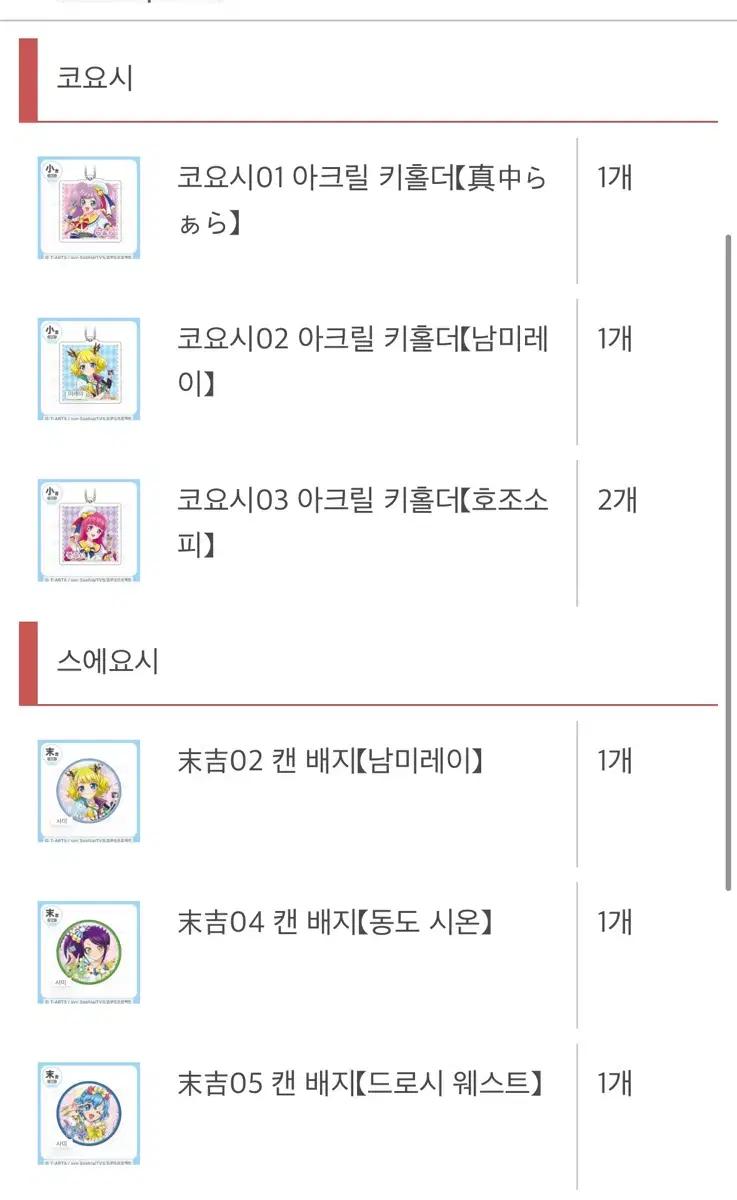 프리파라 마루쿠지 아크릴 키링 캔뱃지 미래 라라 소피 시온 도로시