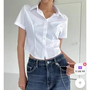 블랙업 샤큰 베이직 반팔셔츠 크롭셔츠 화이트 흰색 M