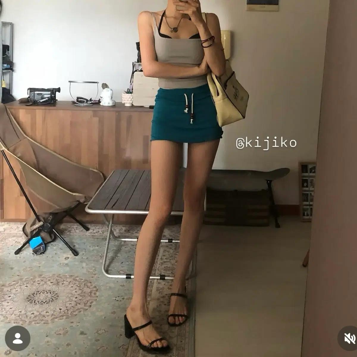 키지코 kijiko damage mini skirt pants 블루그린