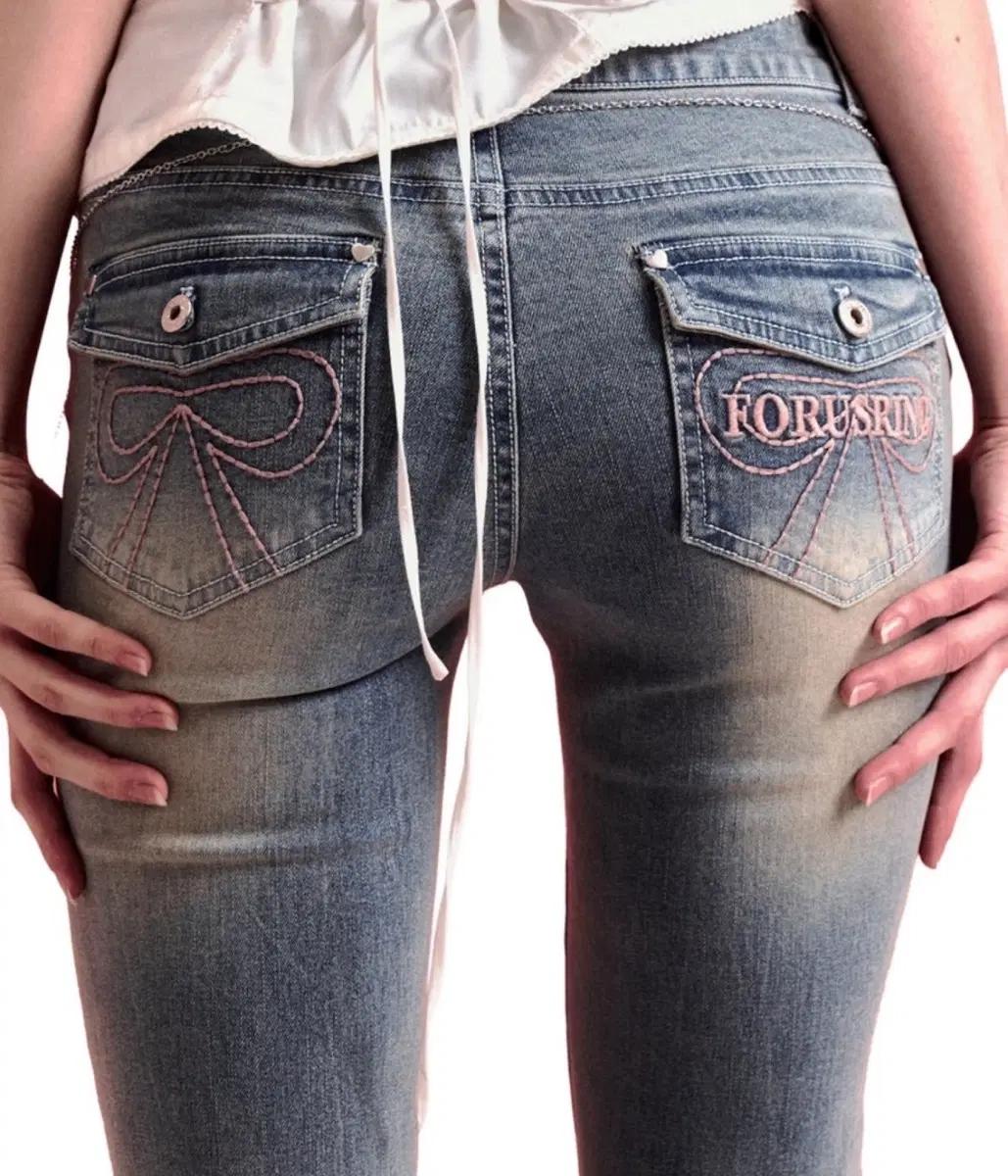 포어링 forusring stitch bootcut jeans blue