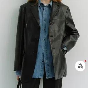 던스트 쓰리 버튼 레더 블레이저 자켓 블랙 (unisex)