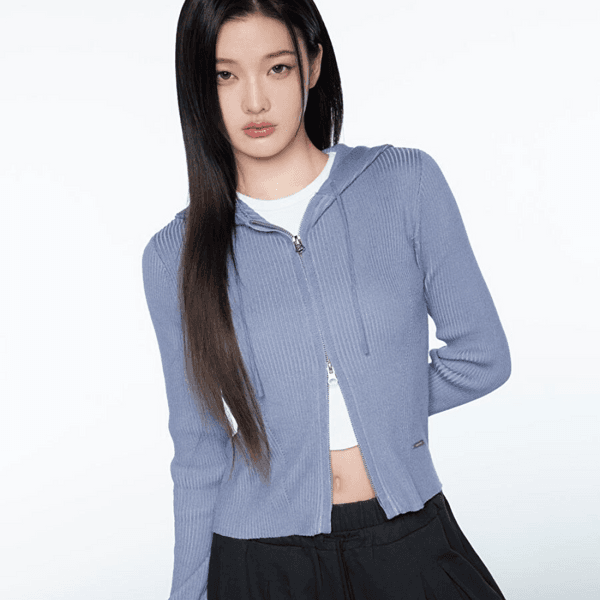 [슈퍼드라이] 우먼스 빈티지 립 니트집업 블루