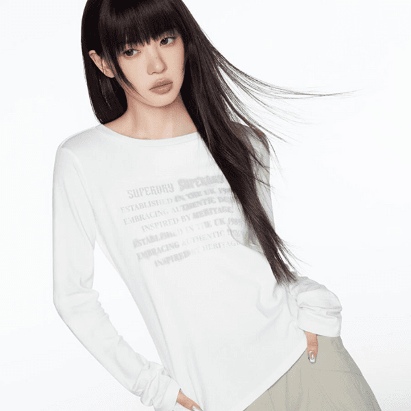 [아일릿 모카 착용] [슈퍼드라이] 우먼스 컷팅 롱 슬리브 화이트