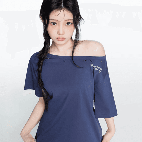 [아일릿 원희 착용] [슈퍼드라이] 우먼스 스터드 티셔츠 네이비