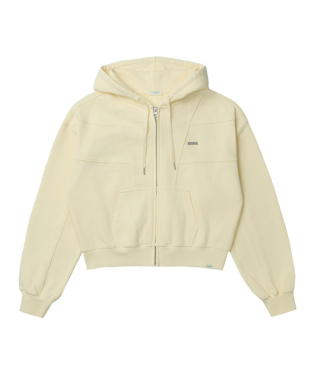 SEMI CROPPED ZIP UP HOODIE - BUTTER