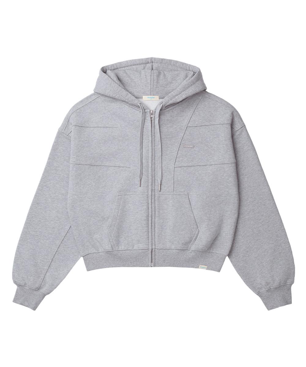 SEMI CROPPED ZIP UP HOODIE - MELANGE GREY