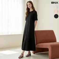 데일리 라운드 반팔 포켓 플레어 롱 원피스