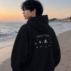 체리 케이크 자수 후드티 블랙