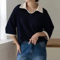 (FW 추천룩 엘리시아) 퓨인 와플 카라 칠부 티