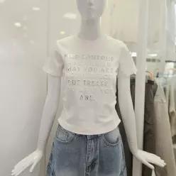여름 스판 글로시 레터링 슬림 반팔 티셔츠 (621131) _EPT