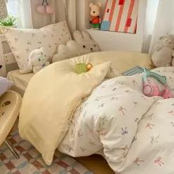 만화 컬러 체크무늬 침대 시트 학생 귀여운 소프트 이불 커버