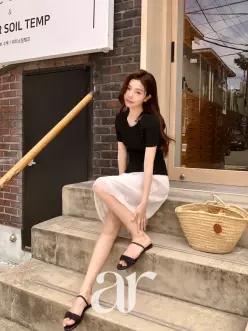(하객오피스룩/세련된패턴/허리밴딩) 플라워 자수 H라인 링클 밴딩 미디스커트 여름하객룩 sk7873
