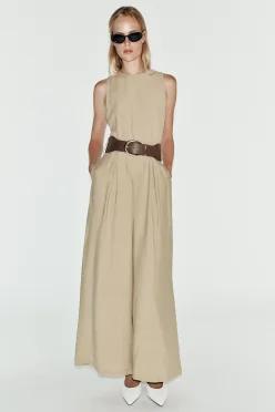 ZARA 콤비 와이드 벨트 점프수트 - 베이지 1165/164/710