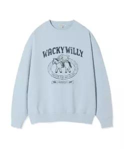 와키윌리 WACKYWILLY 우먼스 타이포 그래픽 맨투맨 블루