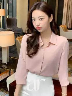 (국내제작) (MADE/구김걱정제로) 히든 버튼 7부블라우스 오피스룩 하객룩 bs6225