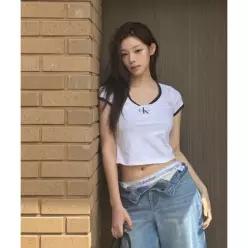 CALVIN KLEIN JEANS 여성 모노로고 스쿱 베이비 반팔 티셔츠 47G220G YAF47G220GYAF 148418