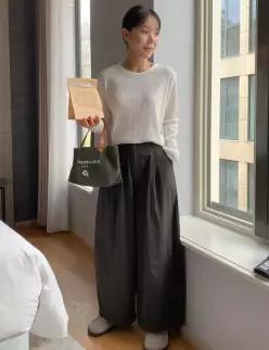 리오 절개 카브라 벌룬핏 코튼 팬츠 (2 color) 뒷밴딩!